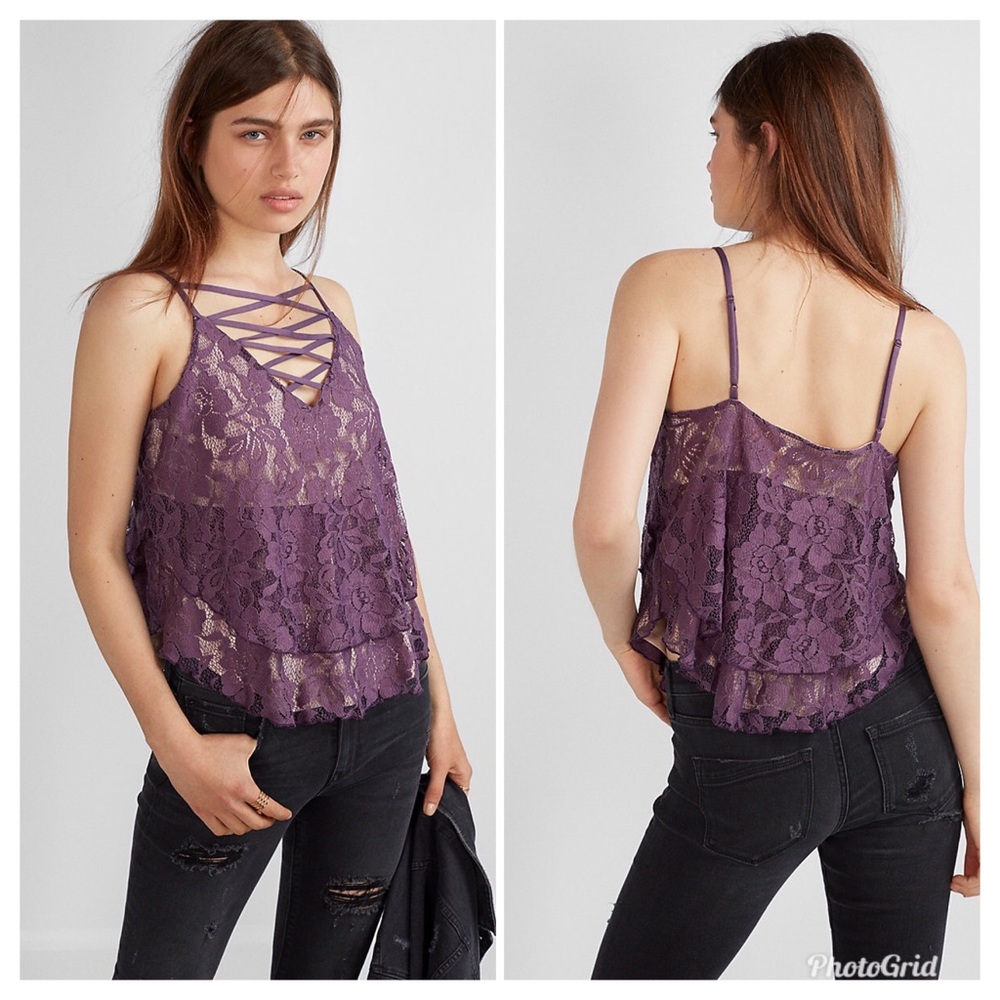 Express Cami Lace Floral Purple Top NWT